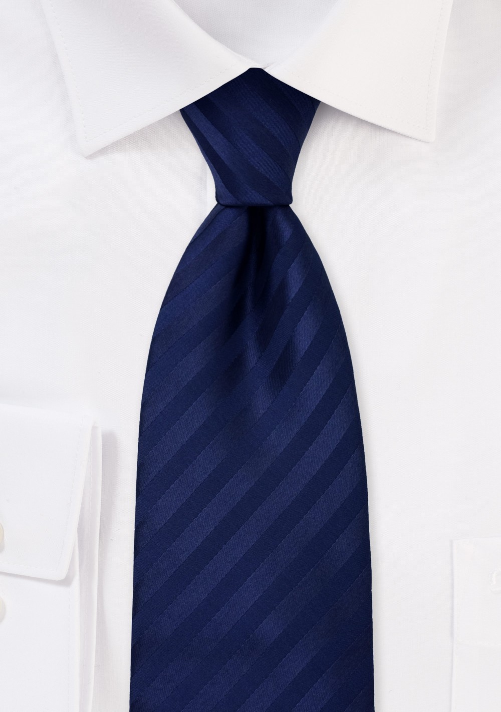 Solid Dark Blue Striped Tie in XL Length