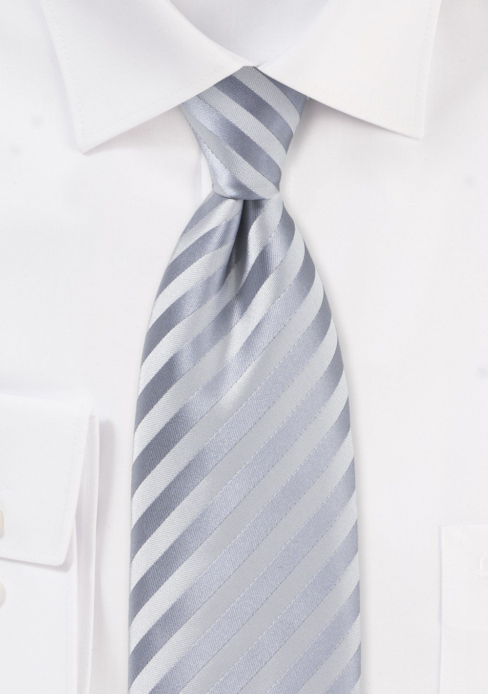 XL Mens Neckties - Silver Necktie in XL Length With Subtle Stripes | Cheap- Neckties.com