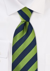 Citrus Green and Navy Striped Tie in XL Length