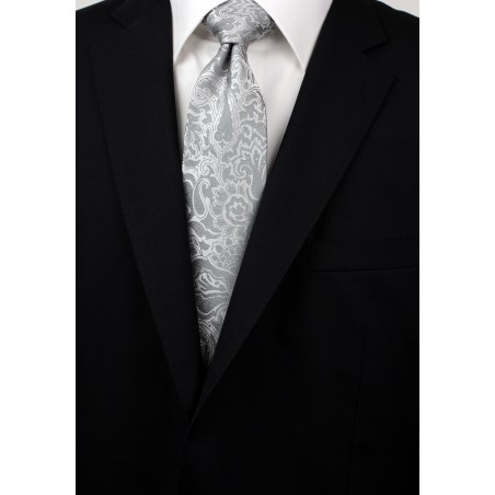 Silver Paisley Mens Tie Styled