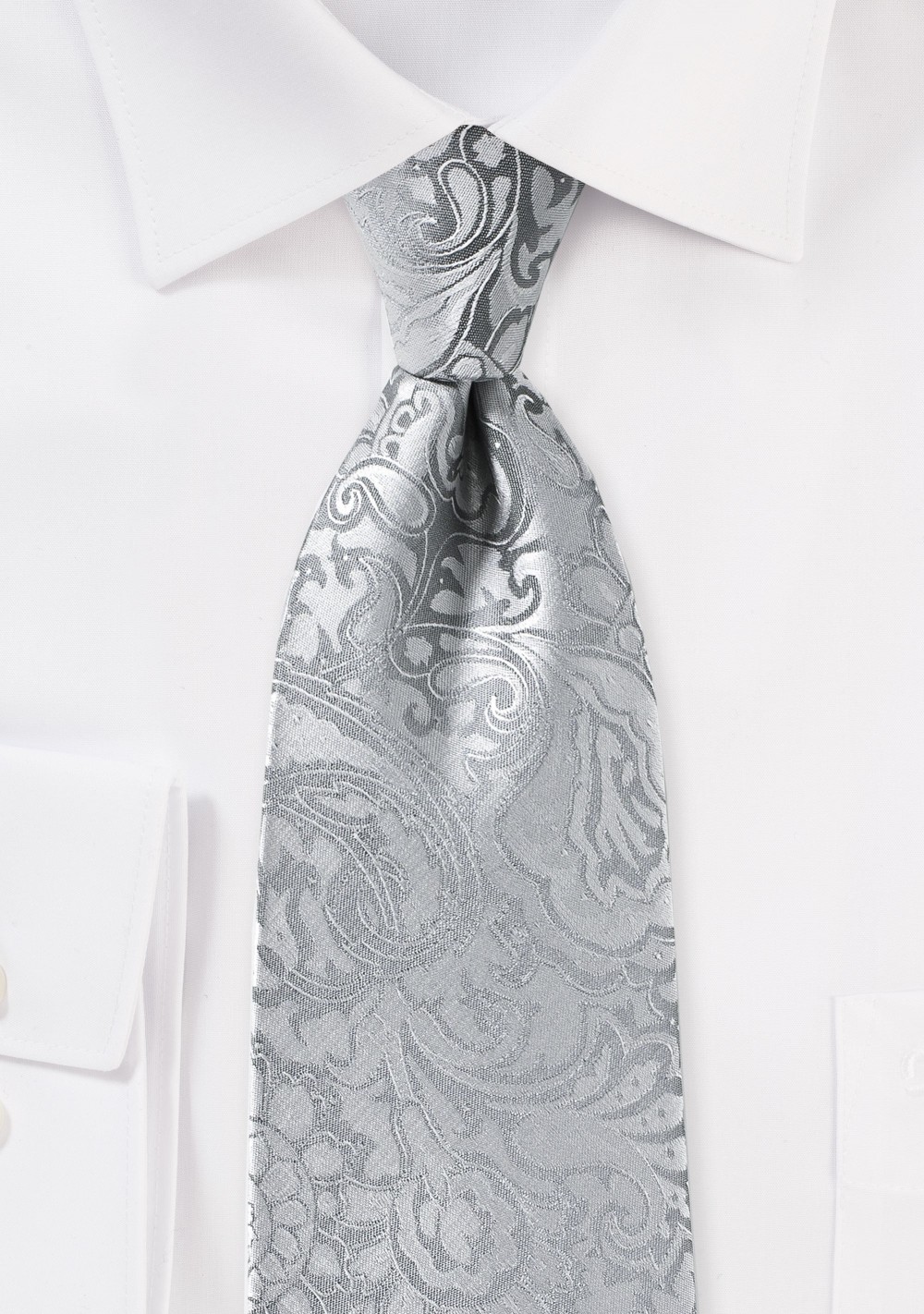 Silver Paisley Tie in XL