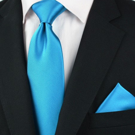 Solid Cyan Blue Tie in XL Styled