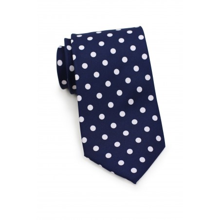 Navy Tie with Large White Polka Dots