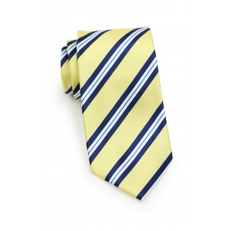 Yellow, Navy, and White Striped Necktie