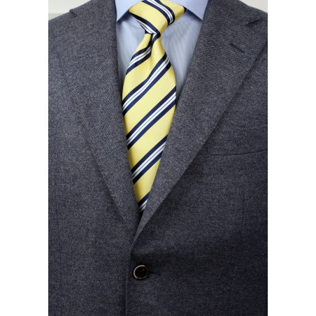 Yellow, Navy, and White Striped Necktie Styled