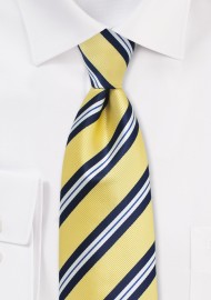 Yellow, Navy, and White Striped XL Length Tie