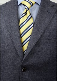 Yellow, Navy, and White Striped XL Length Tie Styled