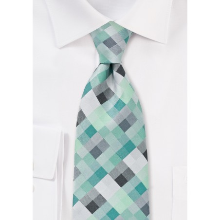 XL Length Patchwork Tie in Mints and Silvers