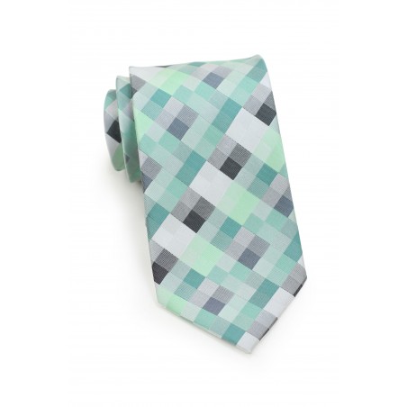 XL Length Patchwork Tie in Mints and Silvers