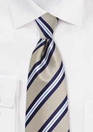 Beige and Navy Striped Tie