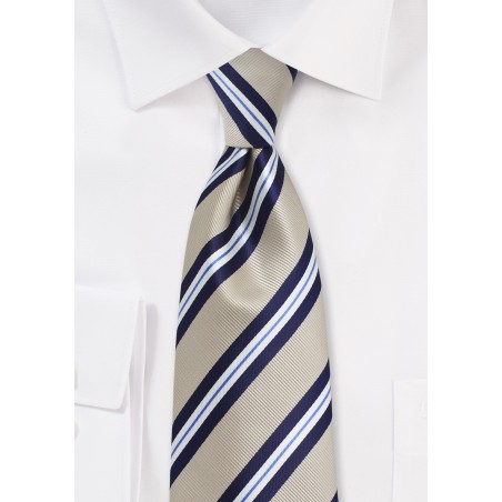 Beige and Navy Striped Tie