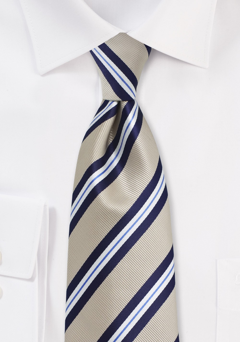 Repp Striped XL Length Tie in Beige and Navy