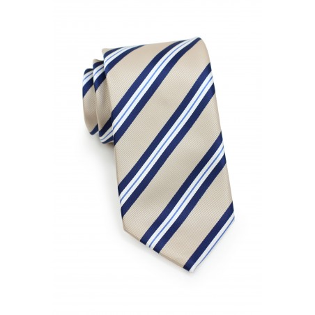 Repp Striped XL Length Tie in Beige and Navy