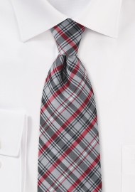 Plaid Tie in Greys and Reds