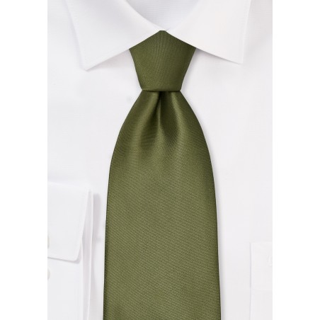 Mens XL Length Tie in Solid Olive Green