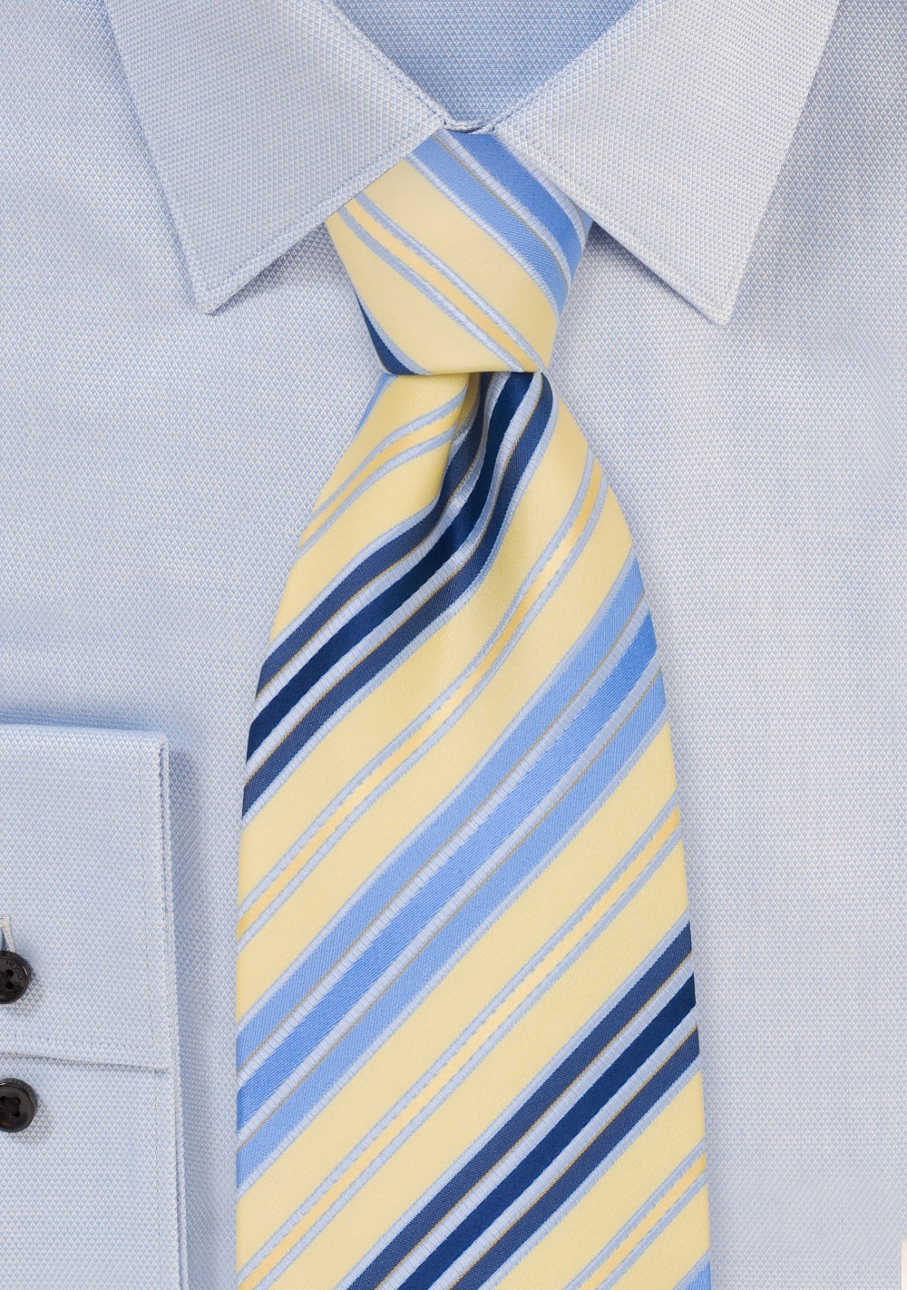 Striped Mens Ties - Navy, Light Blue, and Yellow Necktie