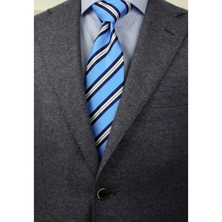 Modern Repp Tie in Light Blue and Navy Styled