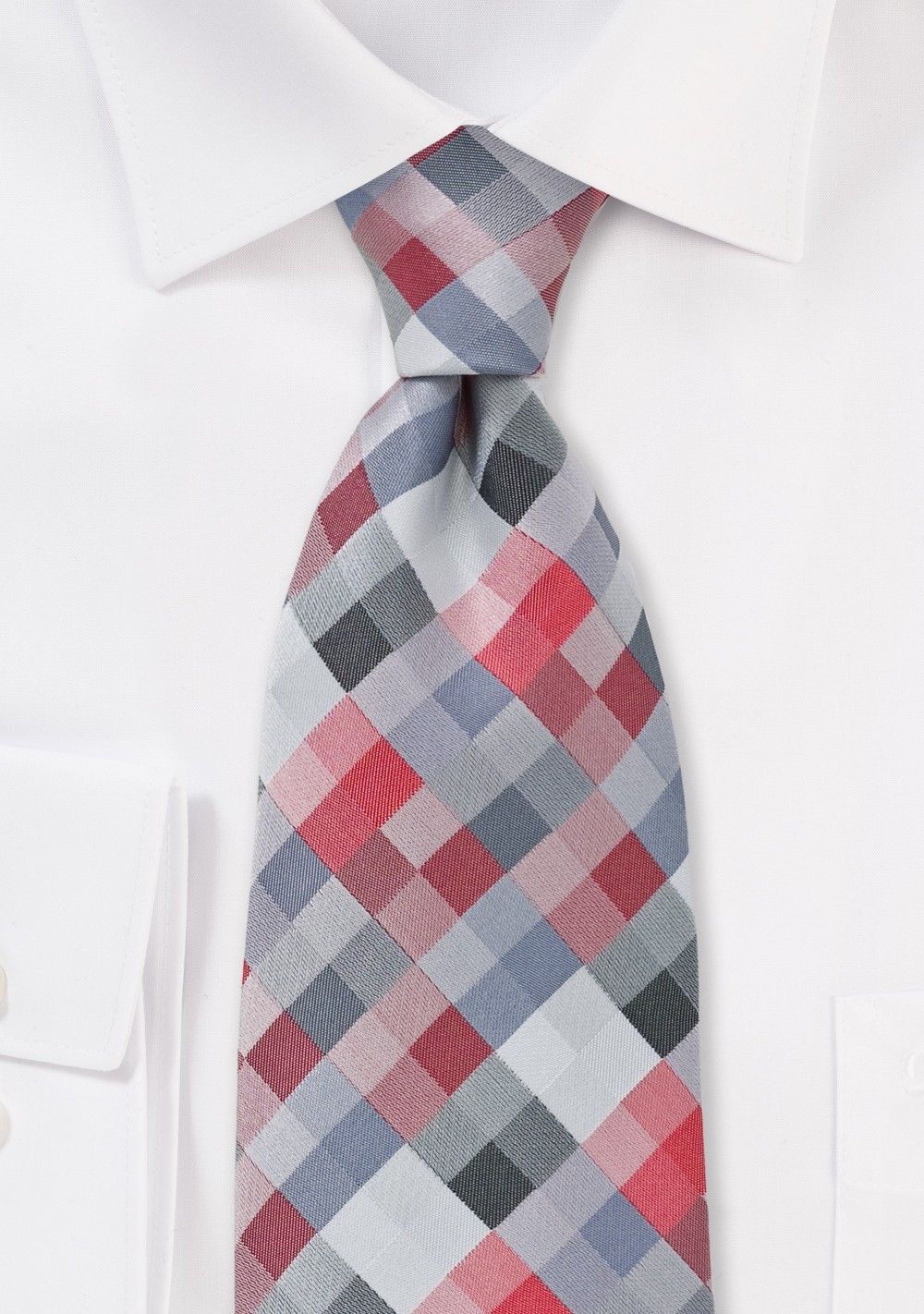 Diamond Check Kids Tie in Red and Silver
