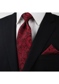 Burgundy Paisley Necktie in XL Length Styled