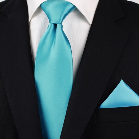 Bright Aqua Colored Tie in Extra Long Length Styled
