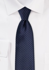Dark Navy Skinny Tie with Silver Pin Dots