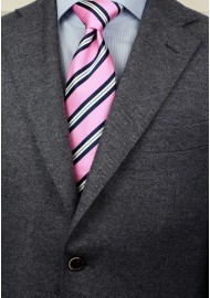 Bright Pink, Blue, and White Striped Tie Styled