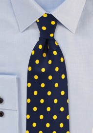 Navy Blue Tie with Lemon Yellow Polka Dots