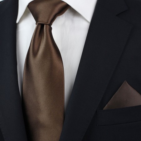Extra Long Neck Tie in Solid Chocolate Brown Styled