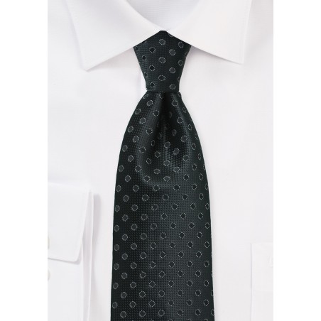 XL Length Tie in Black with Woven Dots