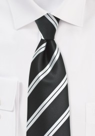 Repp Stripe Tie in XL Length in Black and Silver