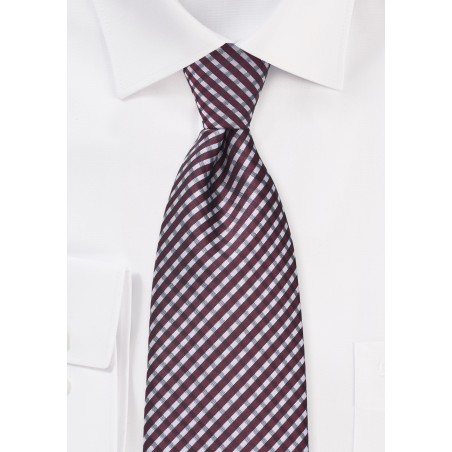 Micro Plaid Tie in Burgundy and Grey