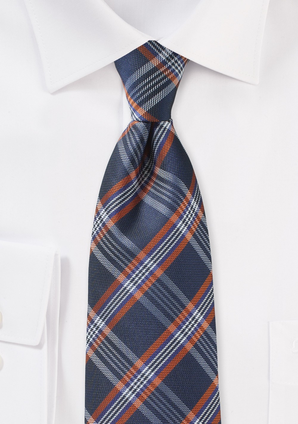 Navy, Orange, and Silver Tartan Tie