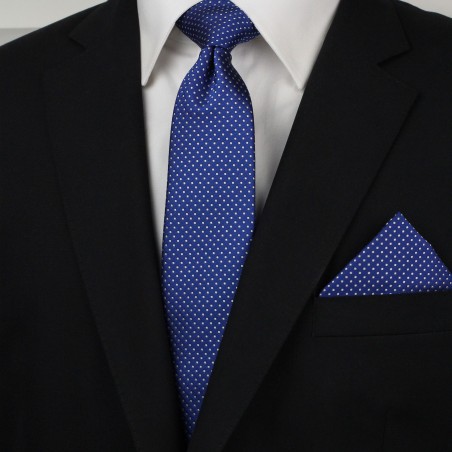 Royal Blue Necktie with Woven Micro Dots Styled
