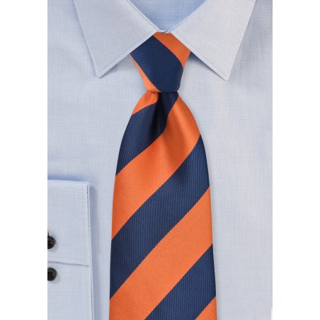 Wide Striped Tie in Orange and Navy