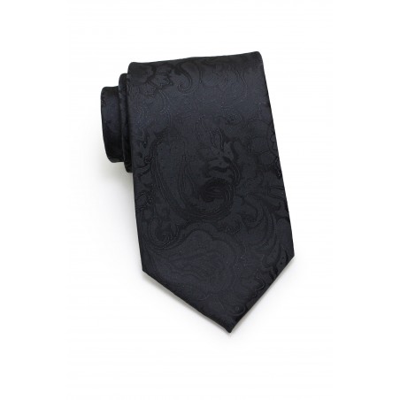 Extra Long Paisley Tie in Jet Black