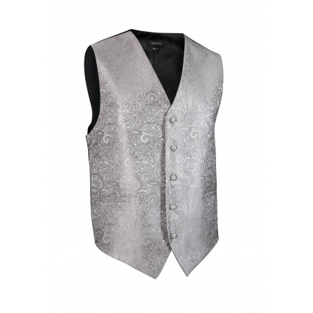 Formal Paisley Textured Vest in Shiny Silver