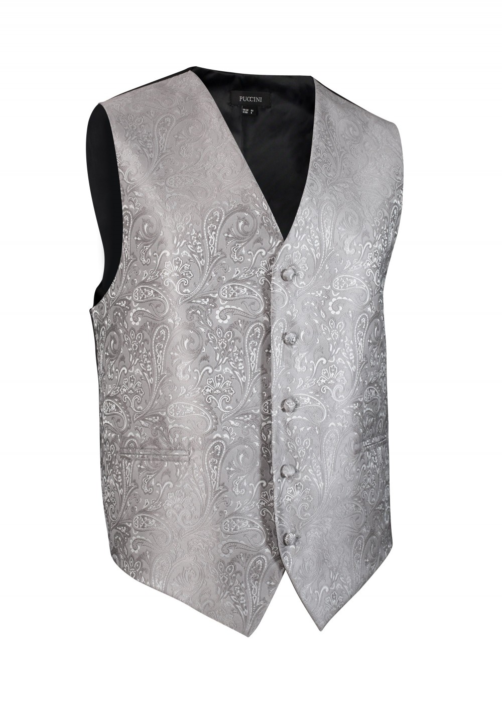 Formal Paisley Textured Vest in Shiny Silver