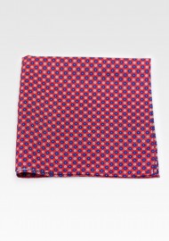 Suit Pocket Square in Red with Flower Print in Pink and Blue