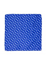Floral Print Pocket Square in Blues with White Flower Pattern
