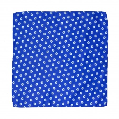 Floral Print Pocket Square in Blues with White Flower Pattern
