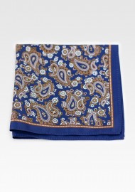 Suit Hanky in Navy with Antique Gold Paisley Design