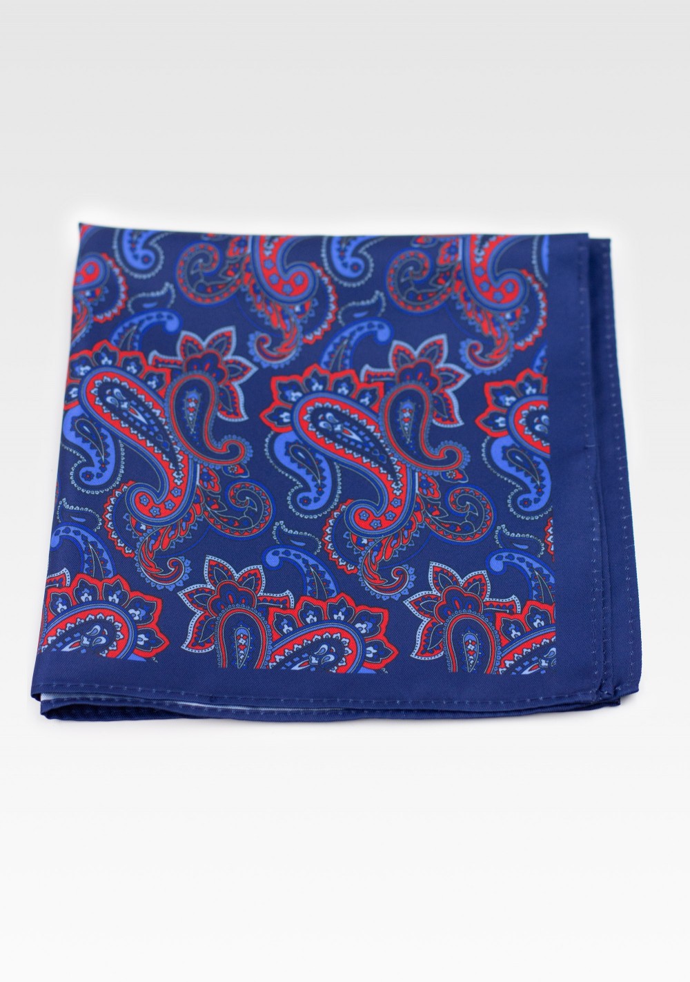 Dress Pocket Square in Blue with Red Paisley
