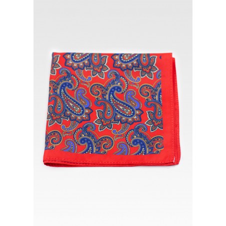 Red Suit Pocket Square with Large Paisley Print