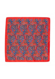 Bright Red Suit Hanky with Large Blue Paisley Print