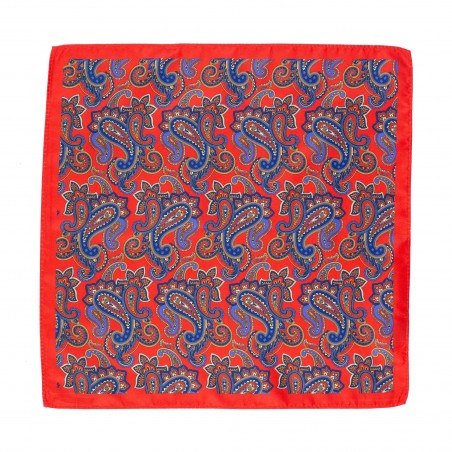 Bright Red Suit Hanky with Large Blue Paisley Print