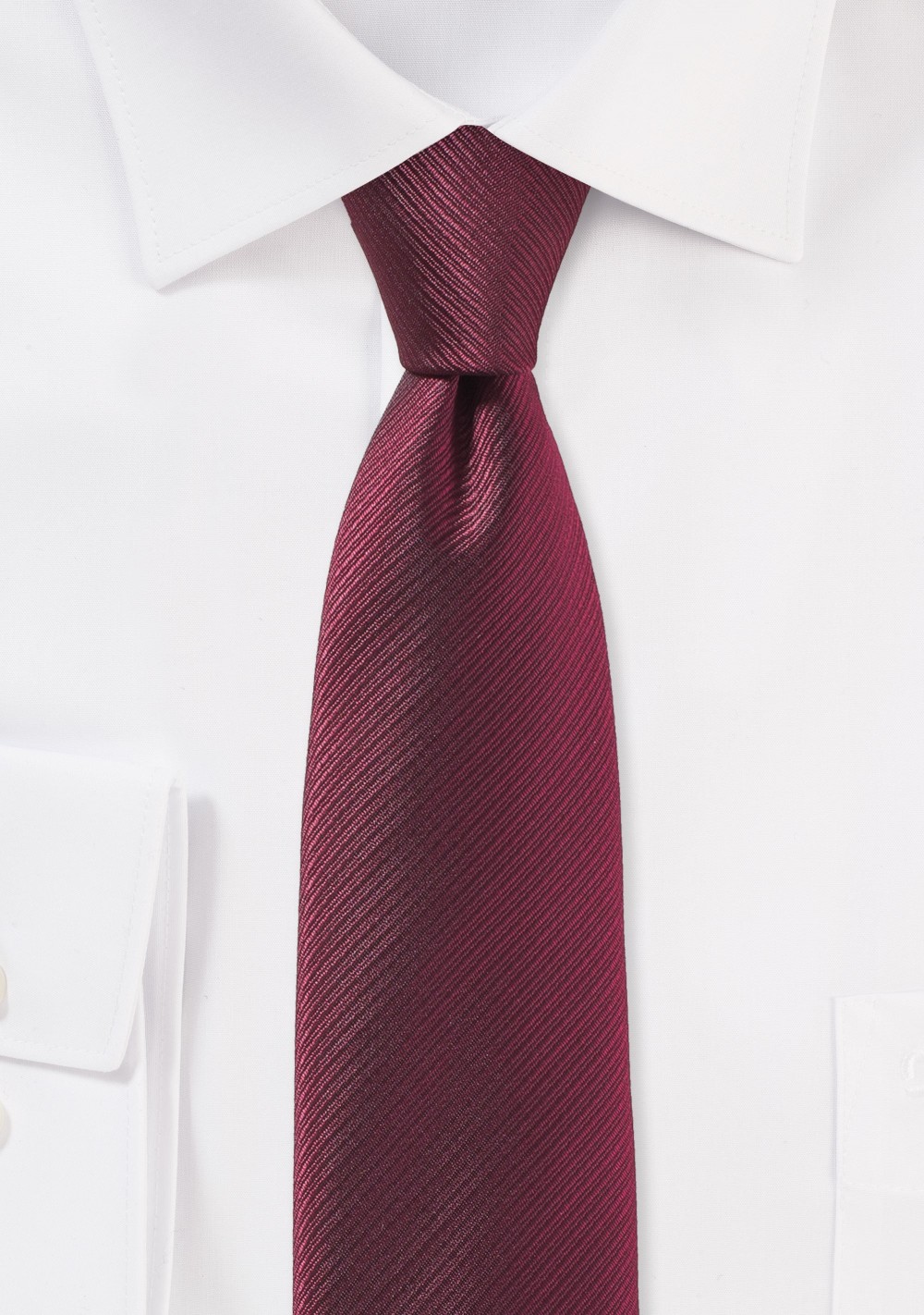 Burgundy Red Skinny Tie with Stripe Texture