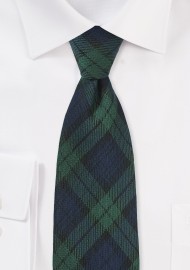 Wool Tartan Plaid Tie in Green and Navy