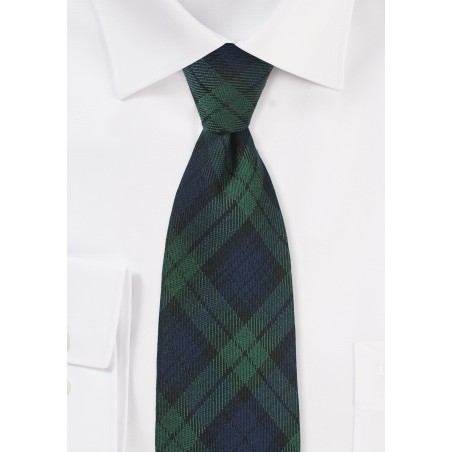 Extra Long Tartan Plaid Tie in Navy and Green