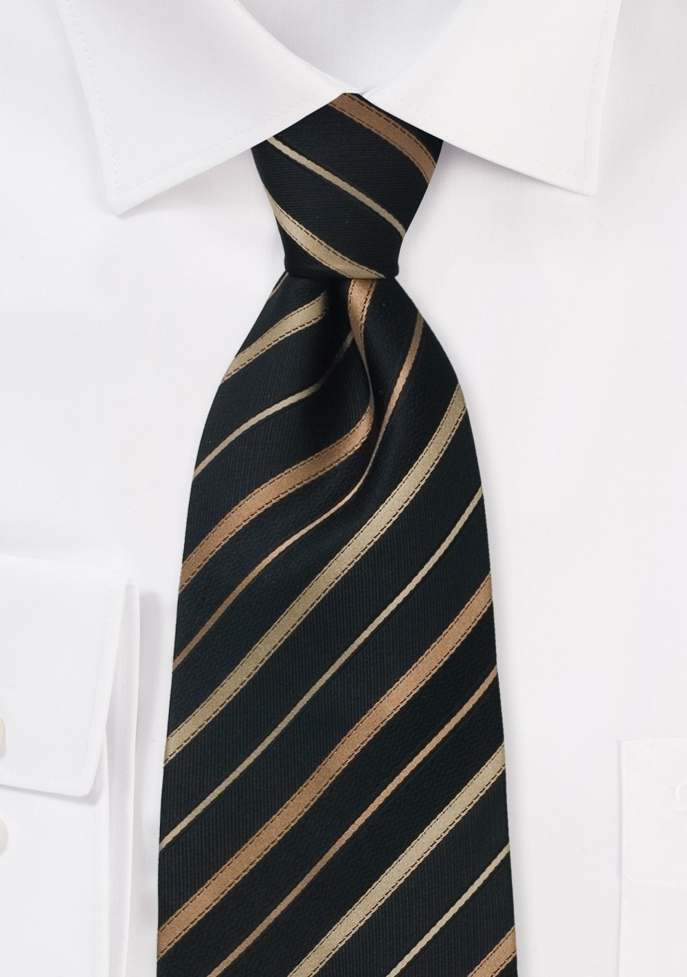 Black striped necktie  -  Black silk tie with bronze and copper stripes