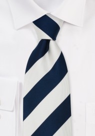 Navy Blue & White Striped Silk Tie for Kids
